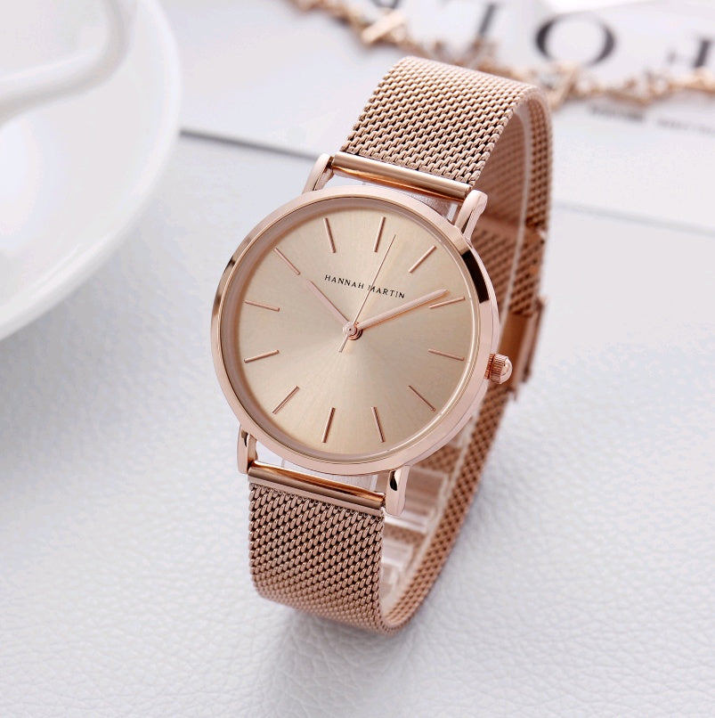 Rose Gold Minimalist Mesh Watch – Waterproof Women’s Quartz