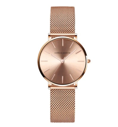 Rose Gold Minimalist Mesh Watch – Waterproof Women’s Quartz