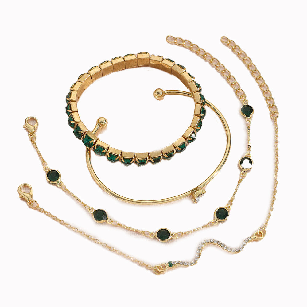 4-Piece Green Gold Bracelet Set – Elegant Stretch Design