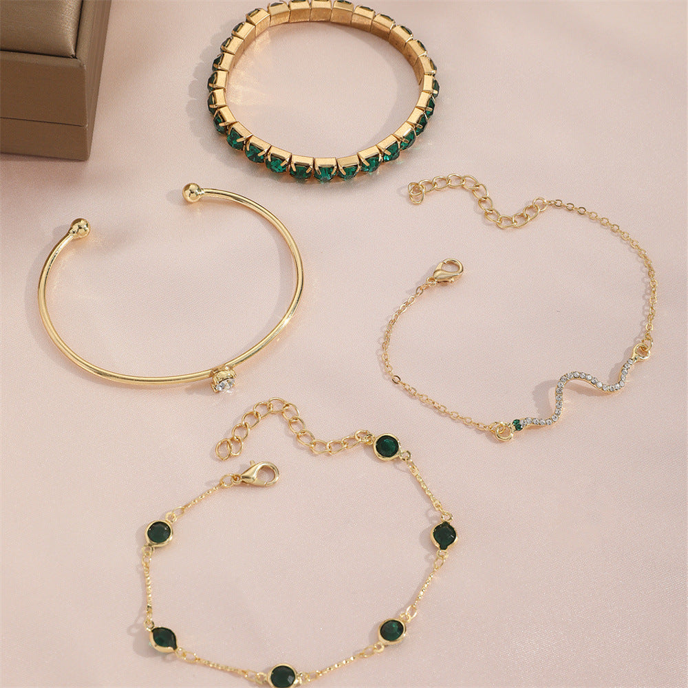 4-Piece Green Gold Bracelet Set – Elegant Stretch Design
