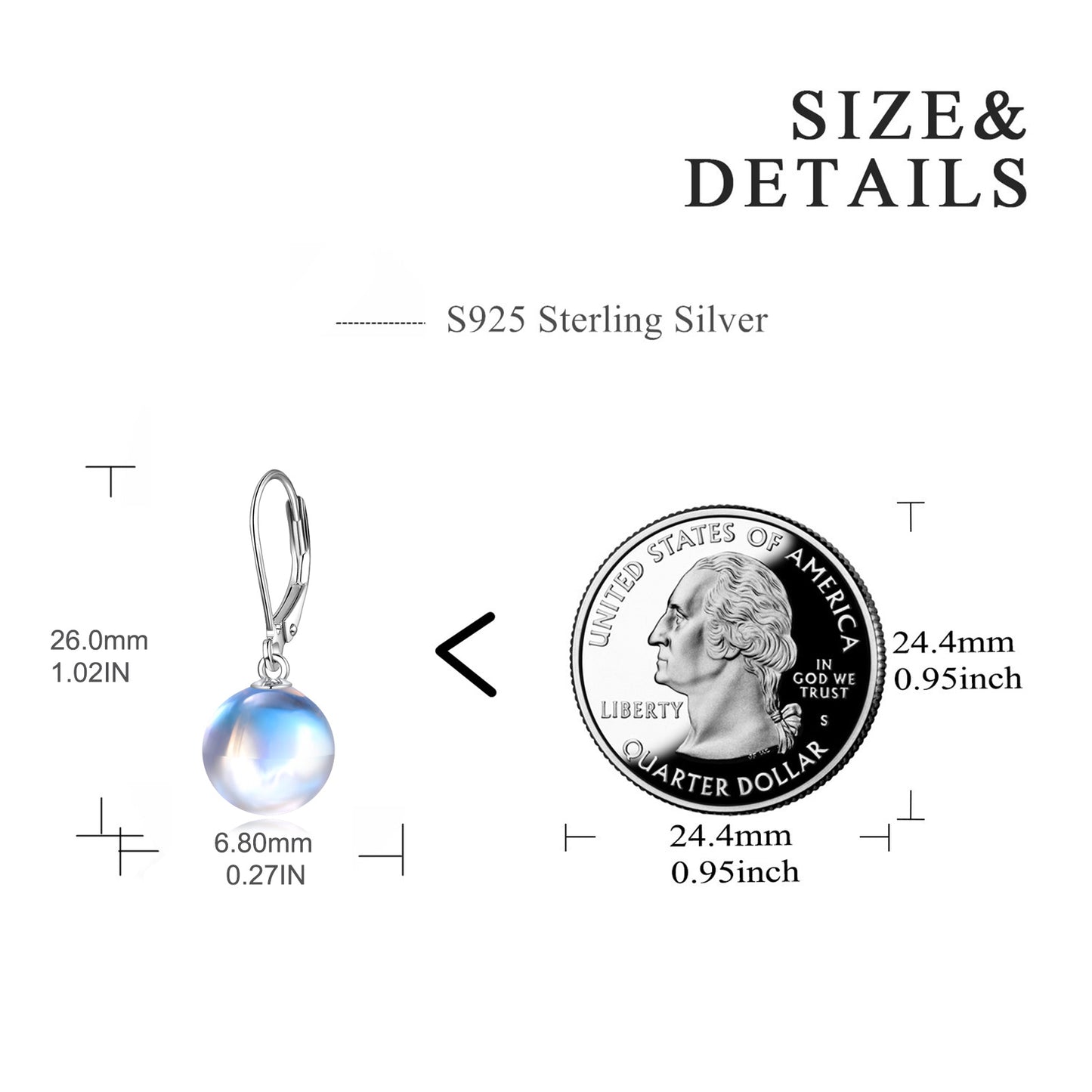 925 Sterling Silver Moonstone Drop Earrings – Leverback Design