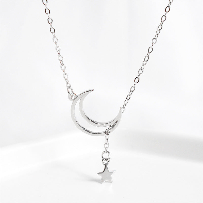 925 Sterling Silver Moon & Star Necklace – Minimalist Tassel Design