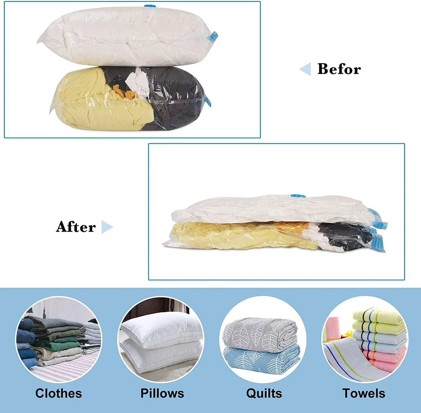 5-Pack Vacuum Storage Bags – Space Saving Bags for Clothes, Bedding & Comforters