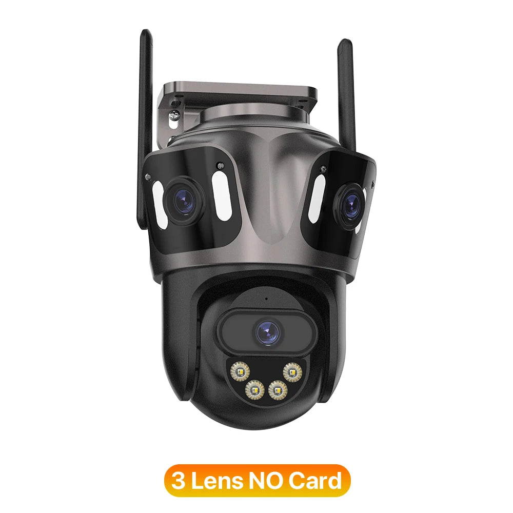 3-Lens Outdoor WiFi Security Camera – AI Human Detection, PTZ & Night Vision