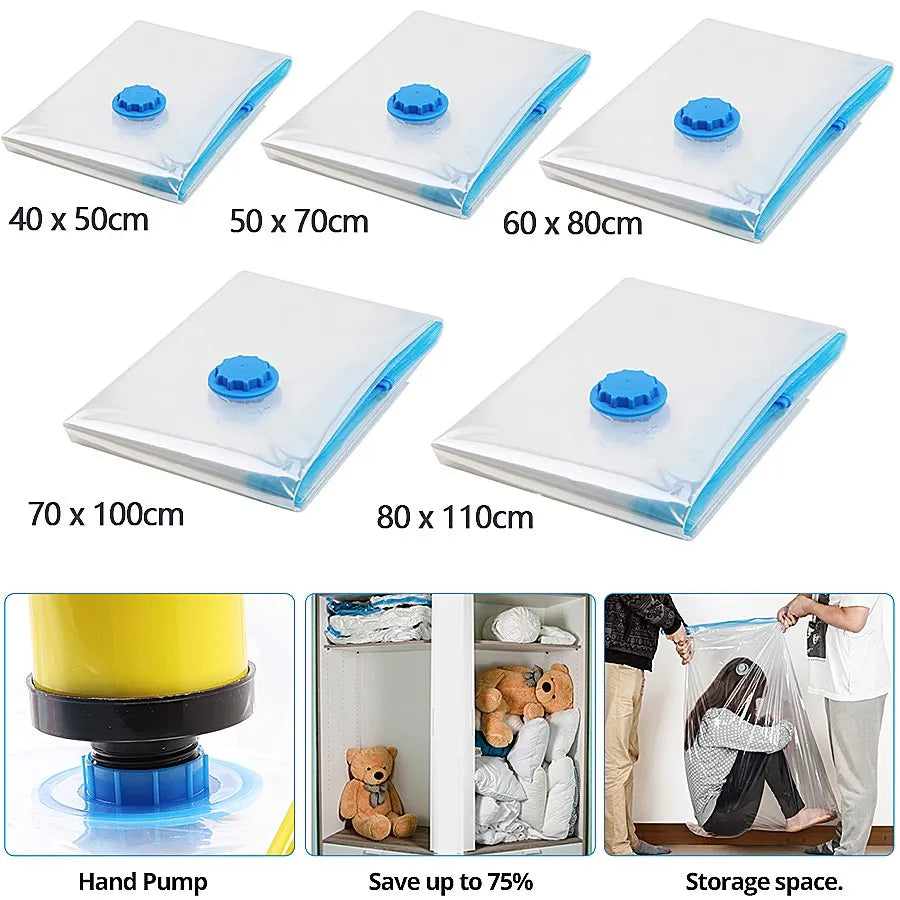 5-Pack Vacuum Storage Bags – Space Saving Bags for Clothes, Bedding & Comforters