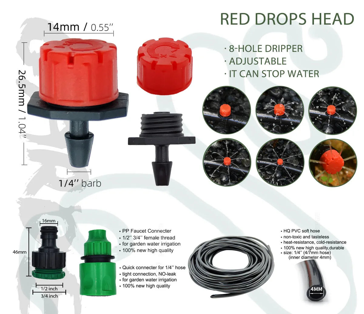Greenhouse 5M-50M DIY Drip Irrigation System Automatic Watering Garden Hose Micro Drip Watering Kits with Adjustable Drippers