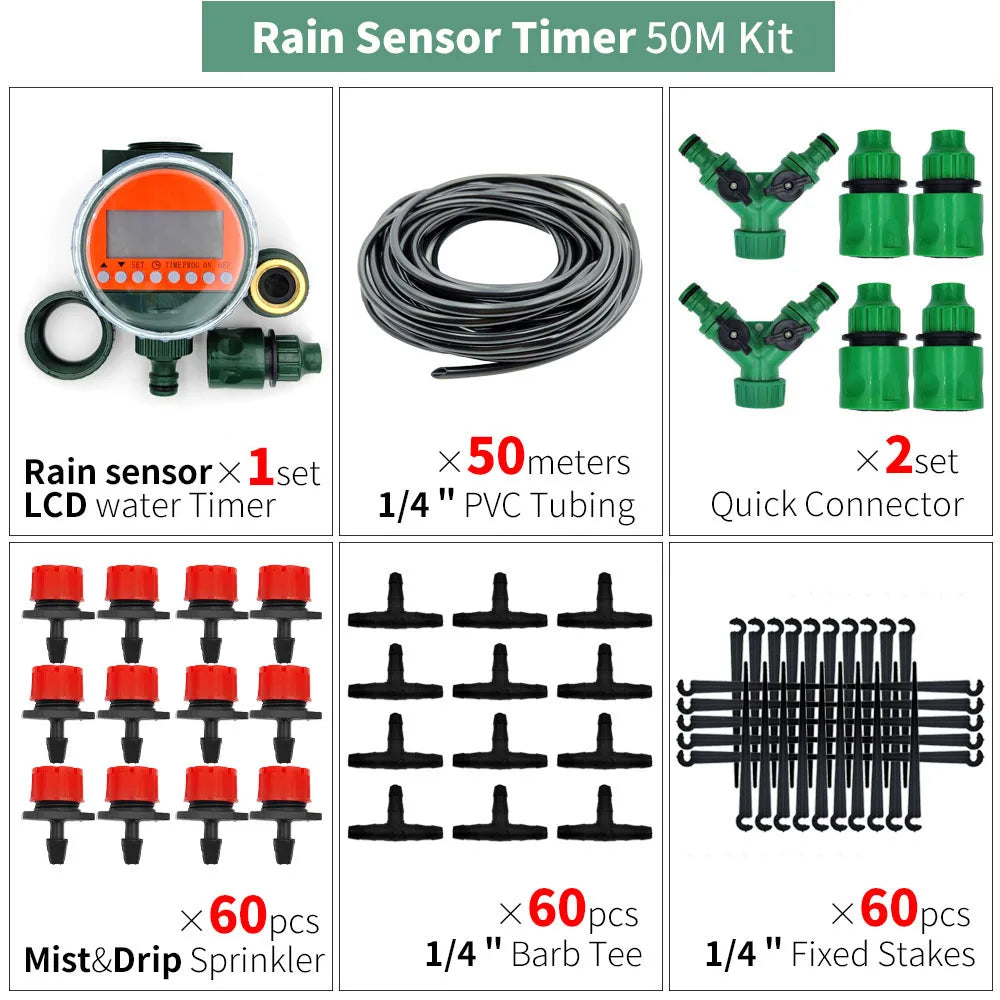 Greenhouse 5M-50M DIY Drip Irrigation System Automatic Watering Garden Hose Micro Drip Watering Kits with Adjustable Drippers