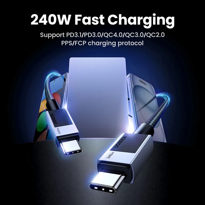 UGREEN 240W USB-C Fast Charging Cable (PD 3.1, 5A) – Laptop & Smartphone
