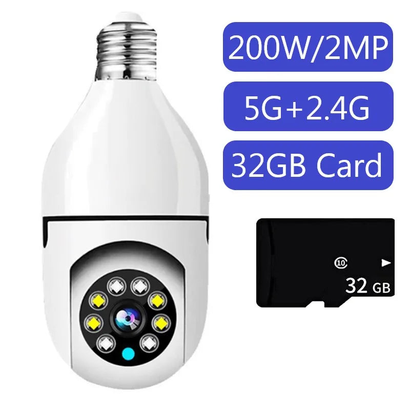5G WiFi E27 Security Camera Bulb – 2MP Night Vision with Motion Tracking