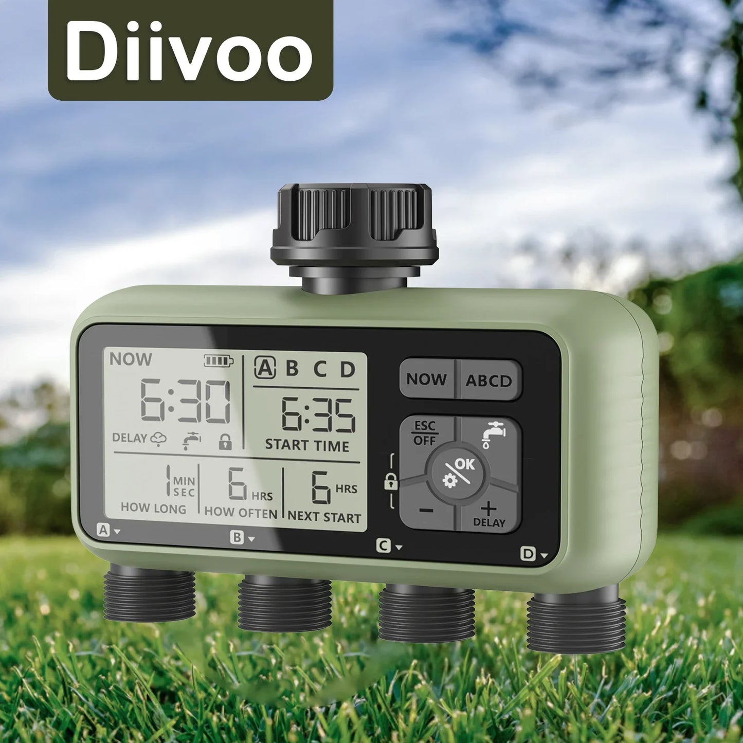 Diivoo 4-Zone Smart Water Timer – Programmable Automatic Irrigation Controller