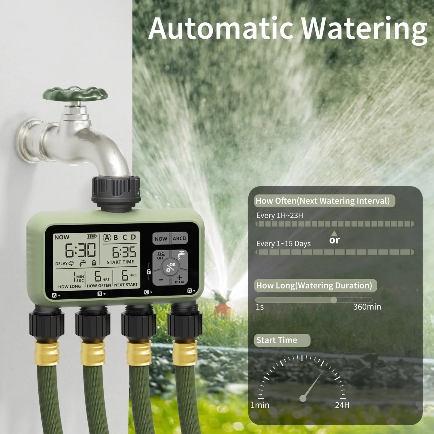 Diivoo 4-Zone Smart Water Timer – Programmable Automatic Irrigation Controller