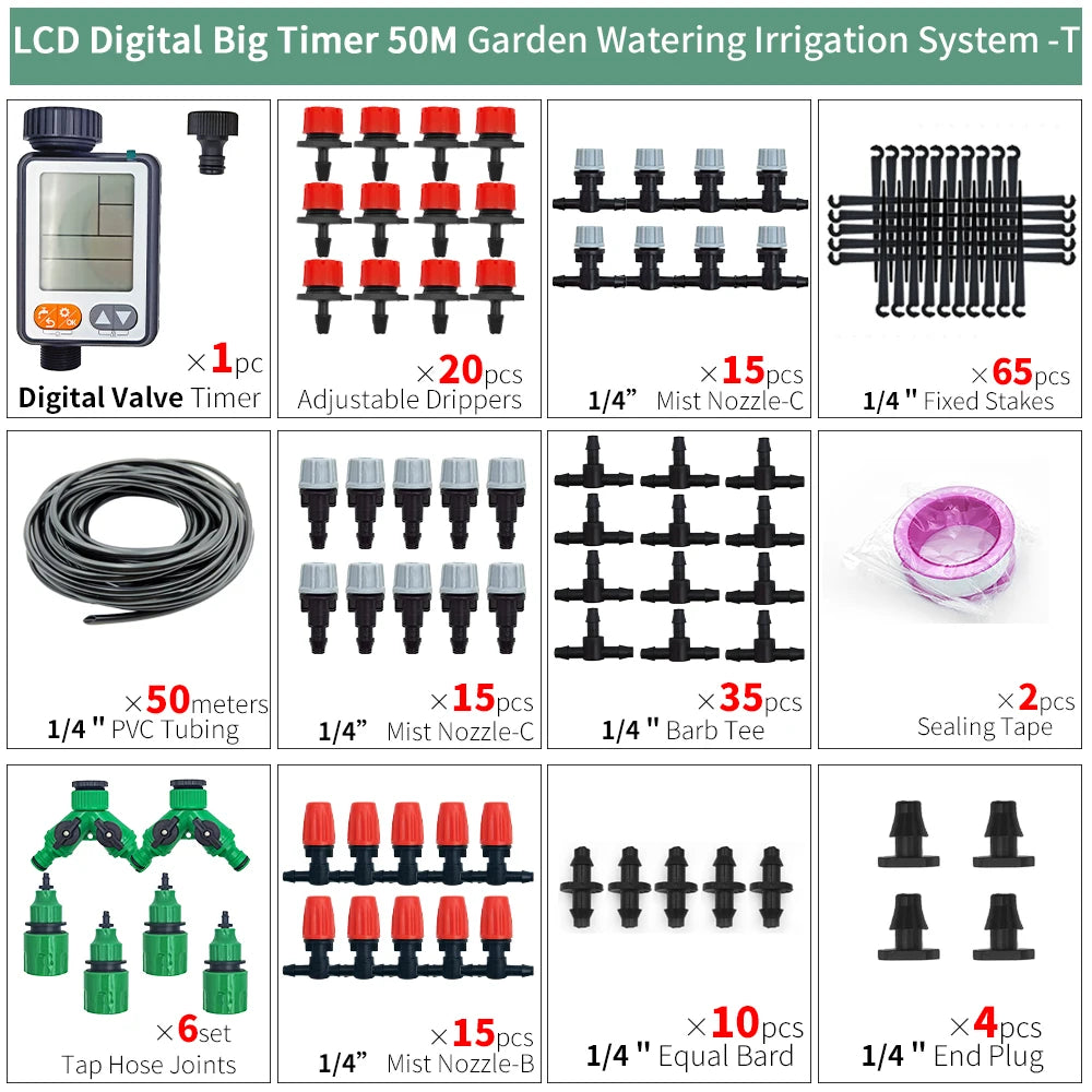 Greenhouse 5M-50M DIY Drip Irrigation System Automatic Watering Garden Hose Micro Drip Watering Kits with Adjustable Drippers