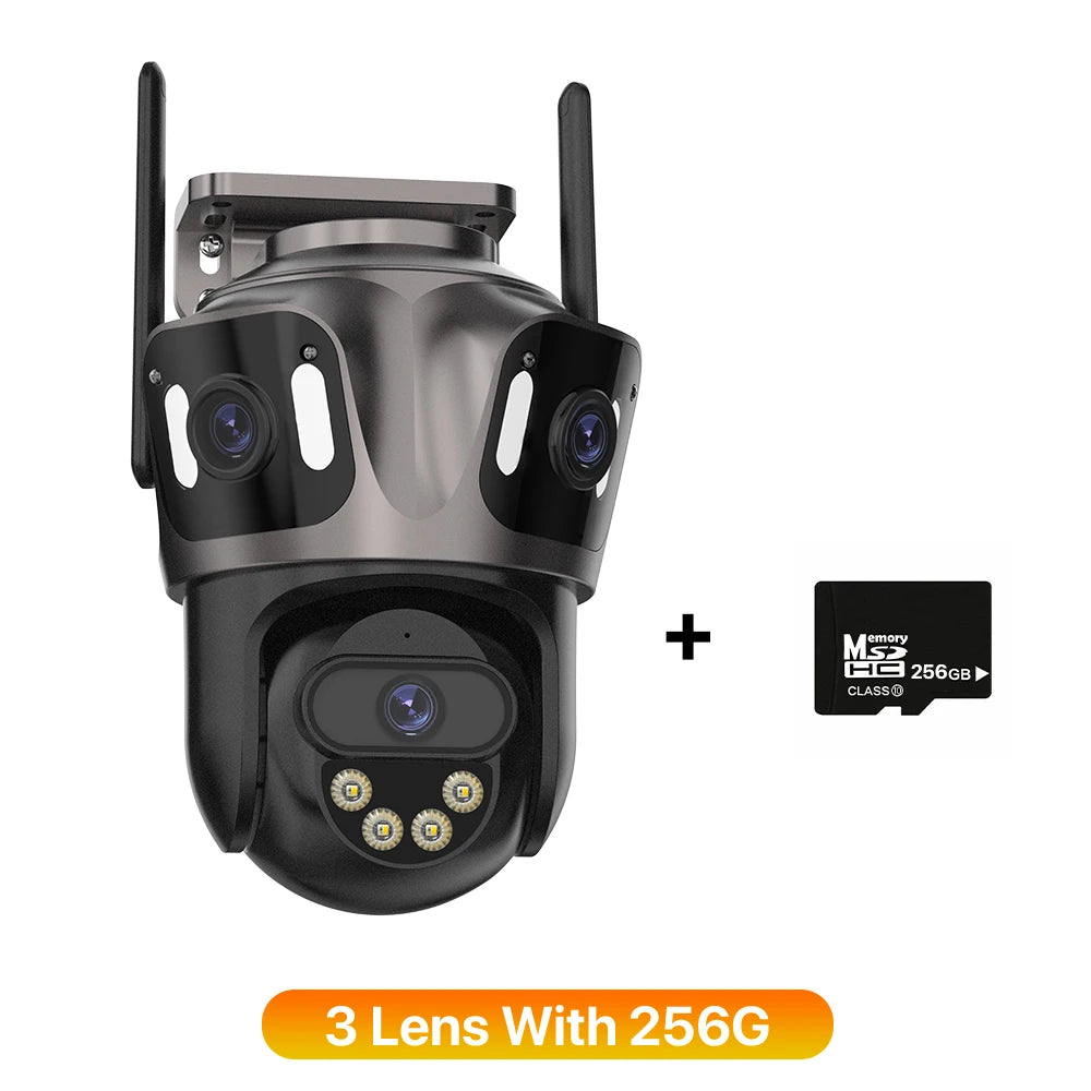 3-Lens Outdoor WiFi Security Camera – AI Human Detection, PTZ & Night Vision