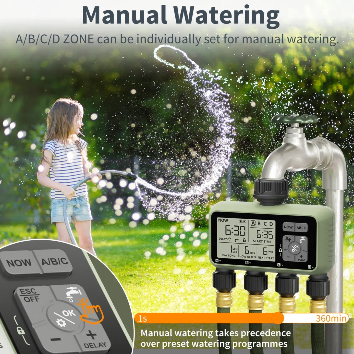 Diivoo 4-Zone Smart Water Timer – Programmable Automatic Irrigation Controller