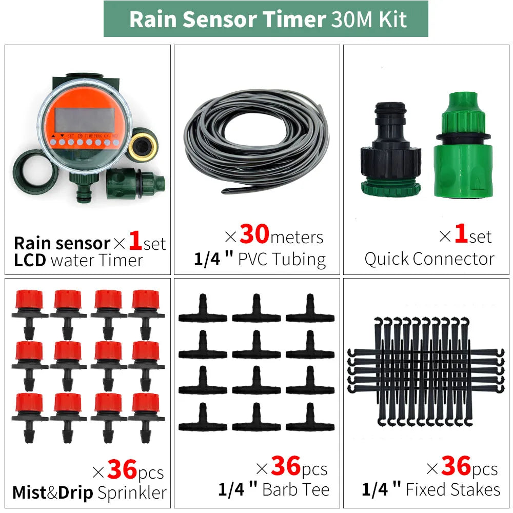 Greenhouse 5M-50M DIY Drip Irrigation System Automatic Watering Garden Hose Micro Drip Watering Kits with Adjustable Drippers