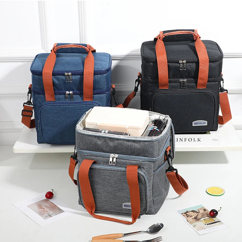 Large Capacity Thermal Lunch Bag – Double Layer Insulated Crossbody (4-Person Capacity)