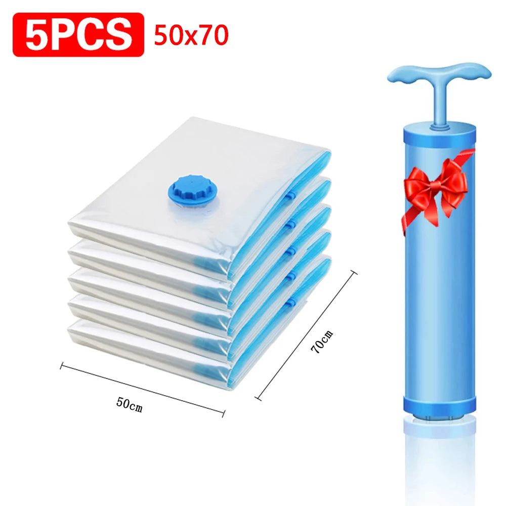 5-Pack Vacuum Storage Bags – Space Saving Bags for Clothes, Bedding & Comforters