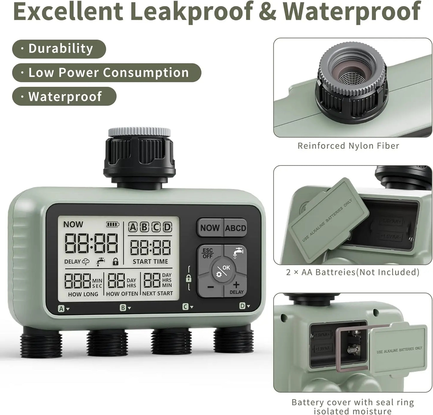 Diivoo 4-Zone Smart Water Timer – Programmable Automatic Irrigation Controller