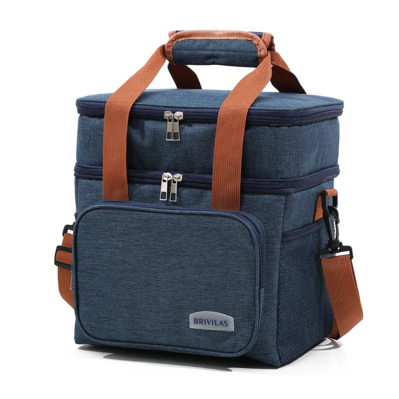 Large Capacity Thermal Lunch Bag – Double Layer Insulated Crossbody (4-Person Capacity)