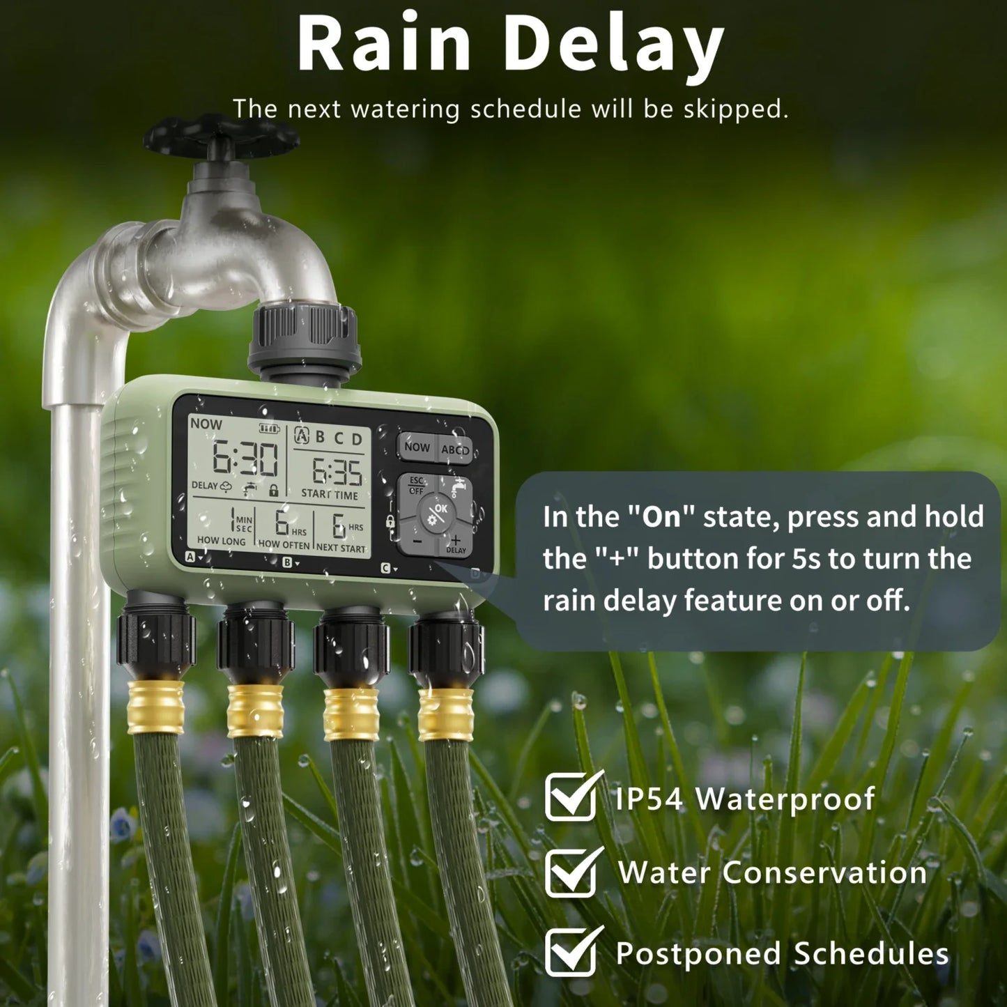 Diivoo 4-Zone Smart Water Timer – Programmable Automatic Irrigation Controller