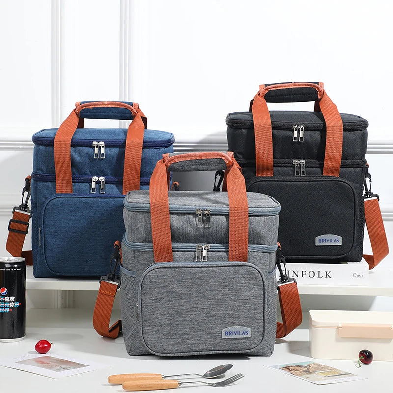 Large Capacity Thermal Lunch Bag – Double Layer Insulated Crossbody (4-Person Capacity)
