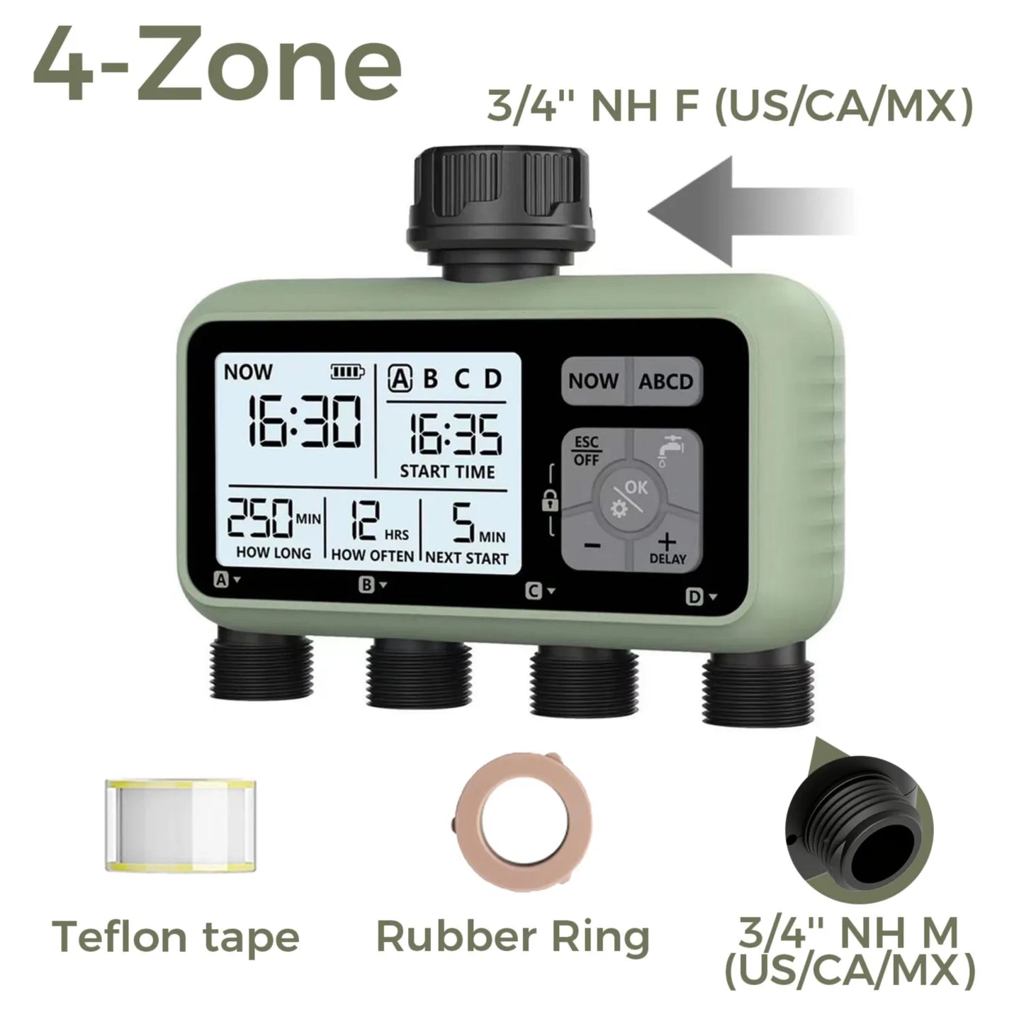 Diivoo 4-Zone Smart Water Timer – Programmable Automatic Irrigation Controller