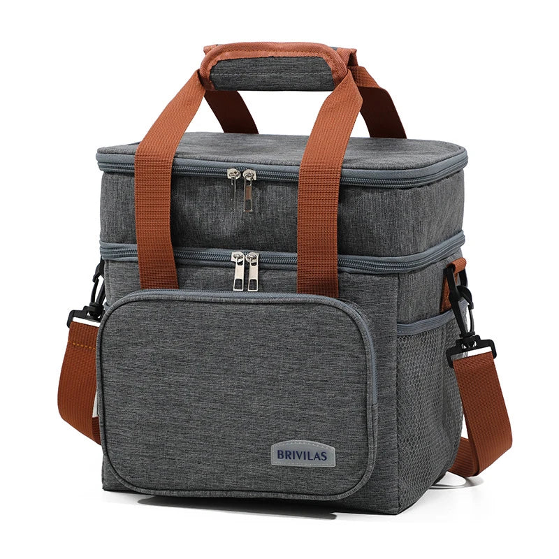 Large Capacity Thermal Lunch Bag – Double Layer Insulated Crossbody (4-Person Capacity)