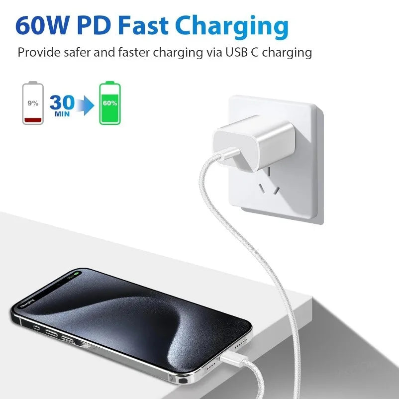 VIKEFON 60W USB-C to USB-C Fast Charging Cable (PD, 1m)