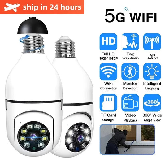 5G WiFi E27 Security Camera Bulb – 2MP Night Vision with Motion Tracking