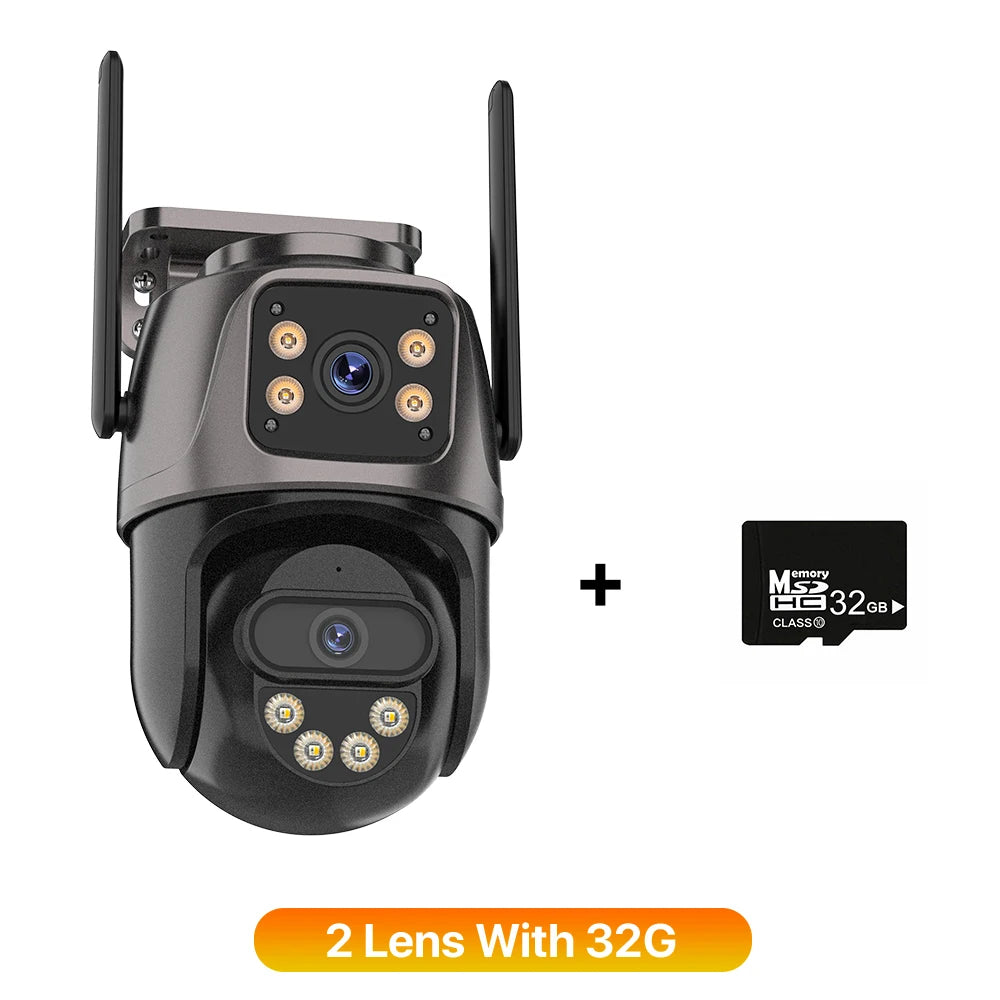 3-Lens Outdoor WiFi Security Camera – AI Human Detection, PTZ & Night Vision