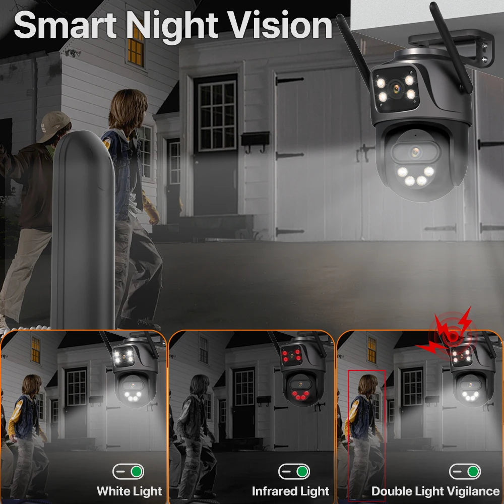 3-Lens Outdoor WiFi Security Camera – AI Human Detection, PTZ & Night Vision