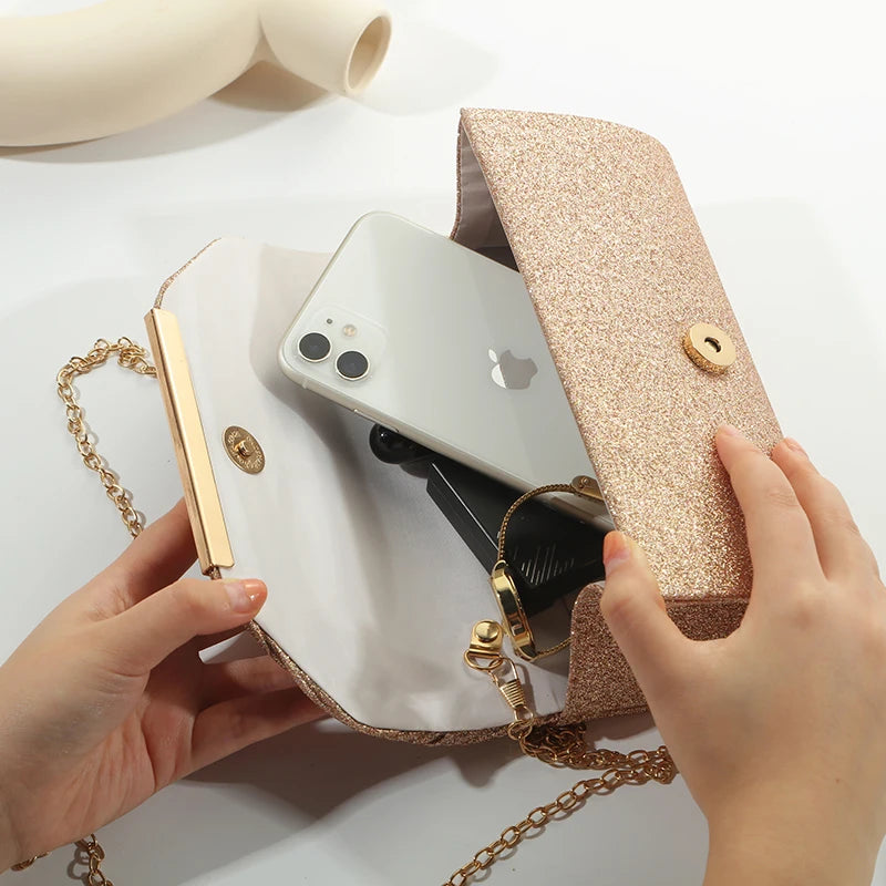 Elegant Evening Clutch Bag with Chain – Wedding & Party Handbag