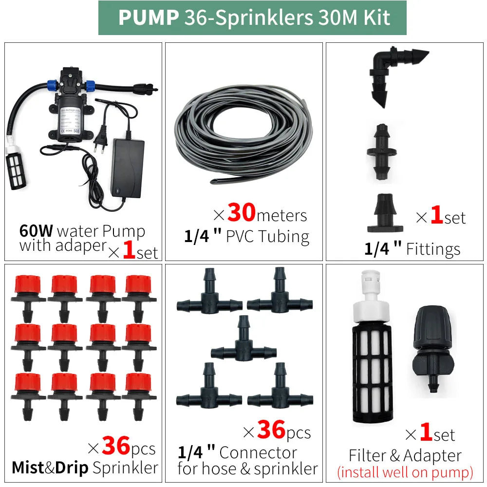 Greenhouse 5M-50M DIY Drip Irrigation System Automatic Watering Garden Hose Micro Drip Watering Kits with Adjustable Drippers