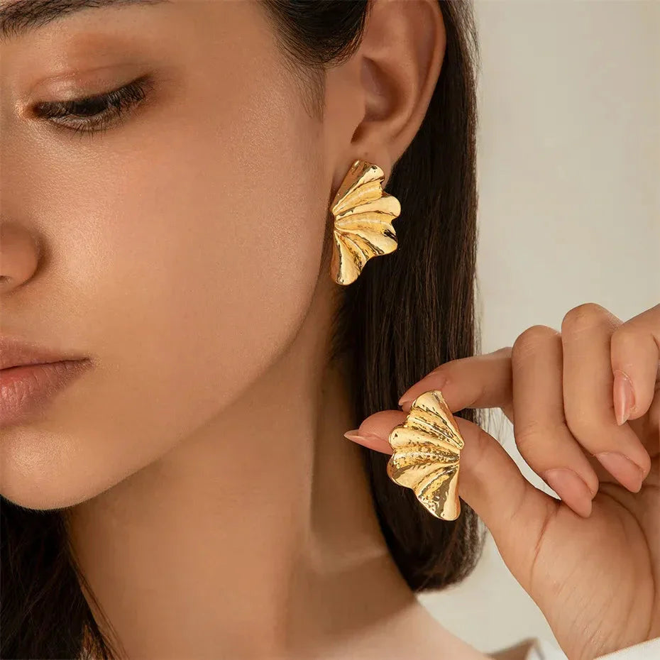 Gold Ginkgo Leaf Earrings – Elegant Minimalist Statement Jewelry