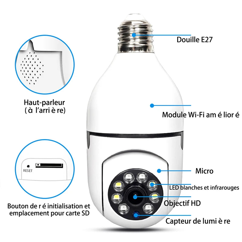 5G WiFi E27 Security Camera Bulb – 2MP Night Vision with Motion Tracking