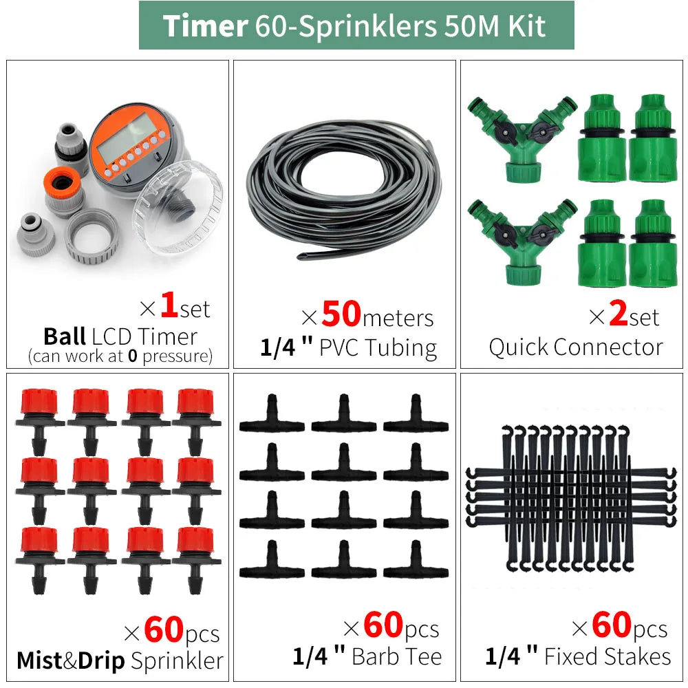 Greenhouse 5M-50M DIY Drip Irrigation System Automatic Watering Garden Hose Micro Drip Watering Kits with Adjustable Drippers