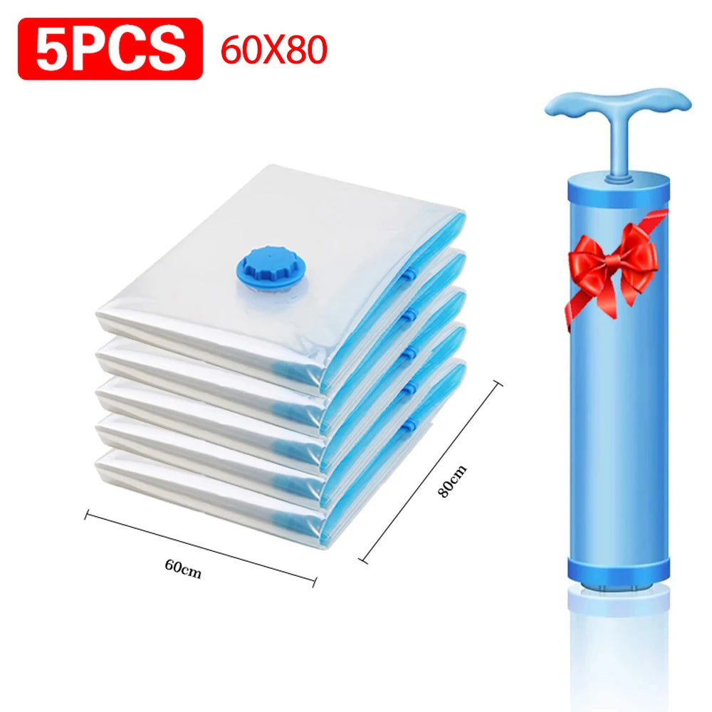 5-Pack Vacuum Storage Bags – Space Saving Bags for Clothes, Bedding & Comforters
