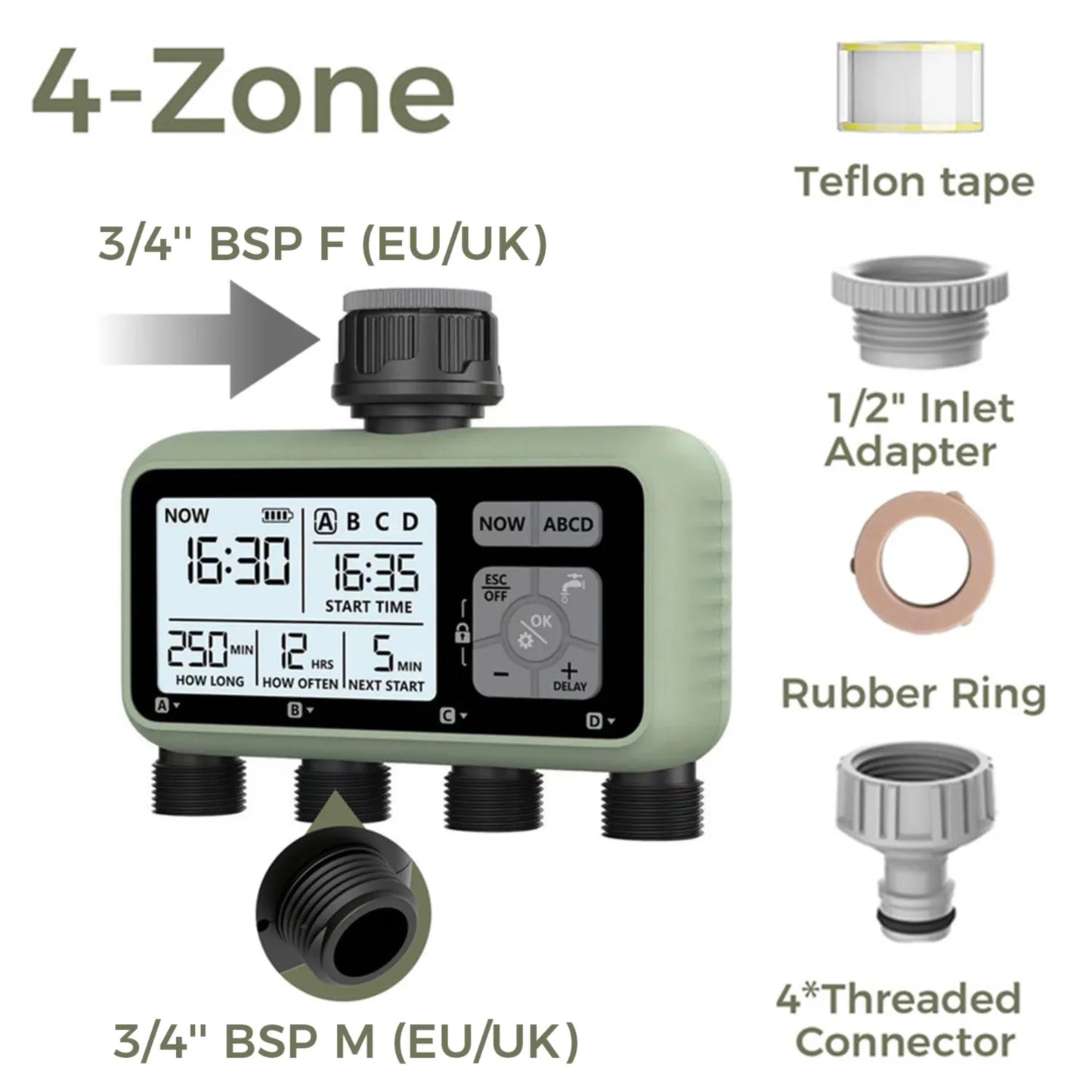 Diivoo 4-Zone Smart Water Timer – Programmable Automatic Irrigation Controller