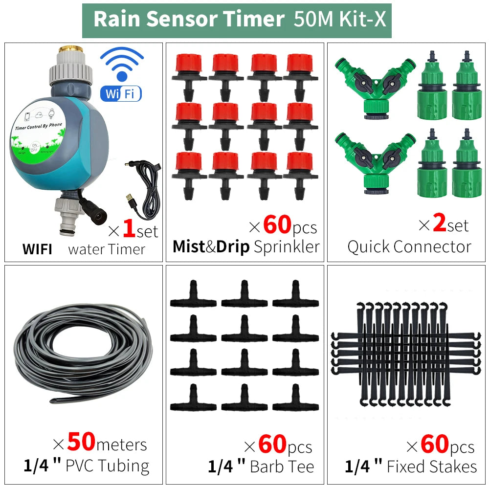 Greenhouse 5M-50M DIY Drip Irrigation System Automatic Watering Garden Hose Micro Drip Watering Kits with Adjustable Drippers
