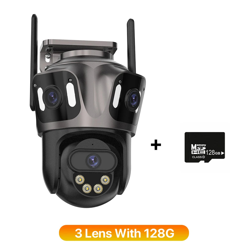 3-Lens Outdoor WiFi Security Camera – AI Human Detection, PTZ & Night Vision