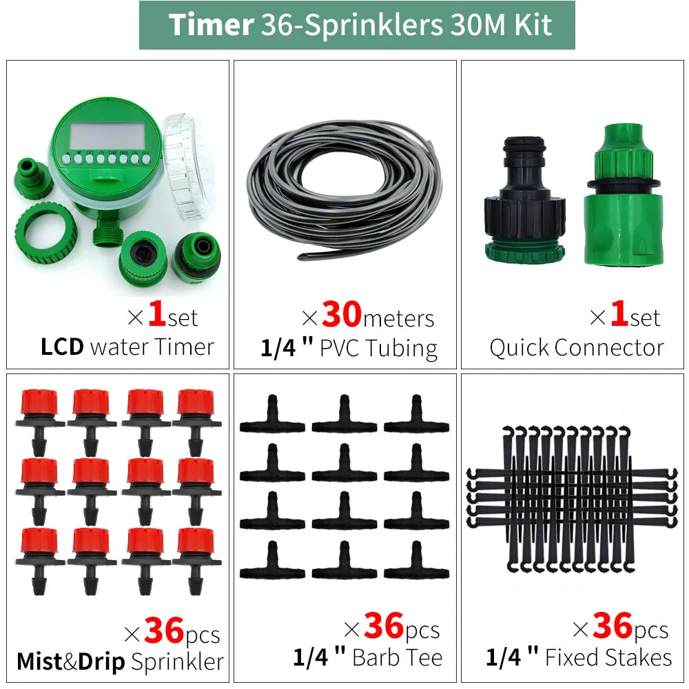 Greenhouse 5M-50M DIY Drip Irrigation System Automatic Watering Garden Hose Micro Drip Watering Kits with Adjustable Drippers