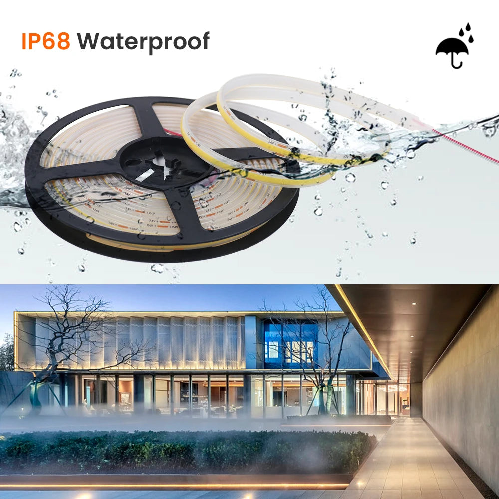 COB LED Strip Light 12V/24V – Waterproof IP68 – 320 LEDs/m High Density