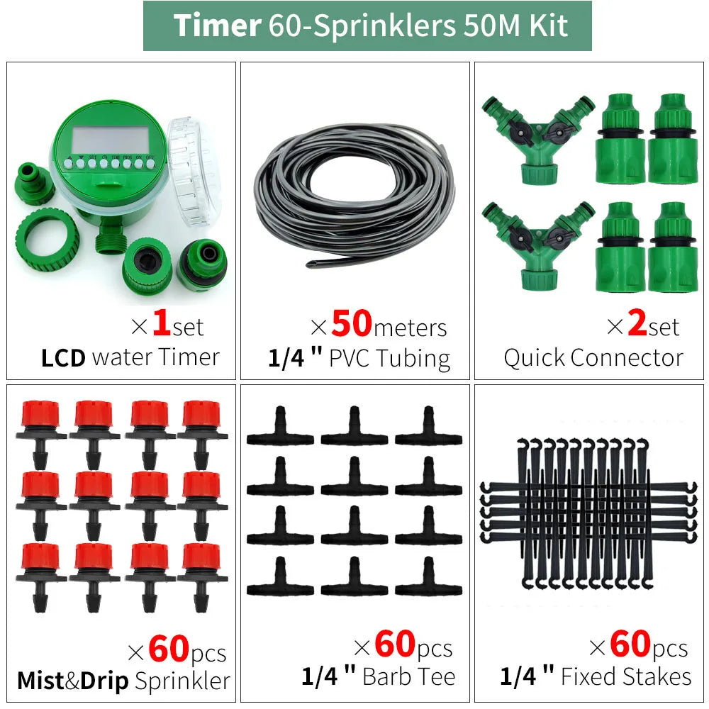 Greenhouse 5M-50M DIY Drip Irrigation System Automatic Watering Garden Hose Micro Drip Watering Kits with Adjustable Drippers