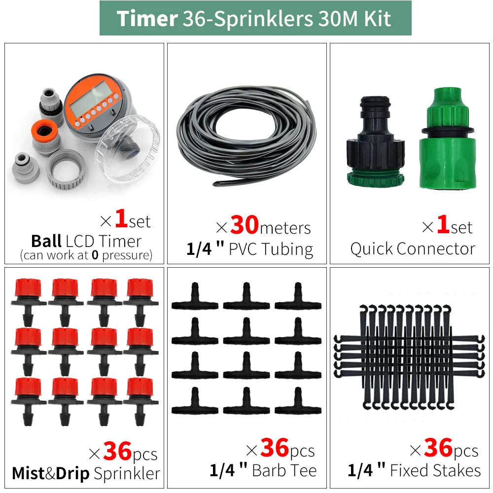 Greenhouse 5M-50M DIY Drip Irrigation System Automatic Watering Garden Hose Micro Drip Watering Kits with Adjustable Drippers