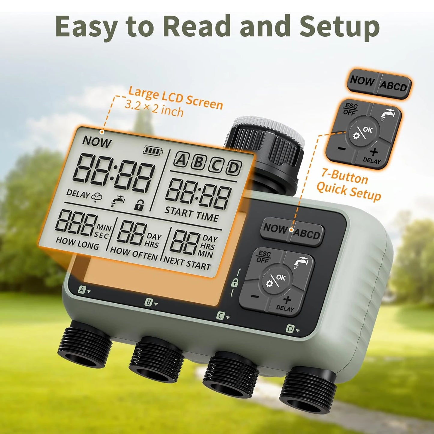 Diivoo 4-Zone Smart Water Timer – Programmable Automatic Irrigation Controller