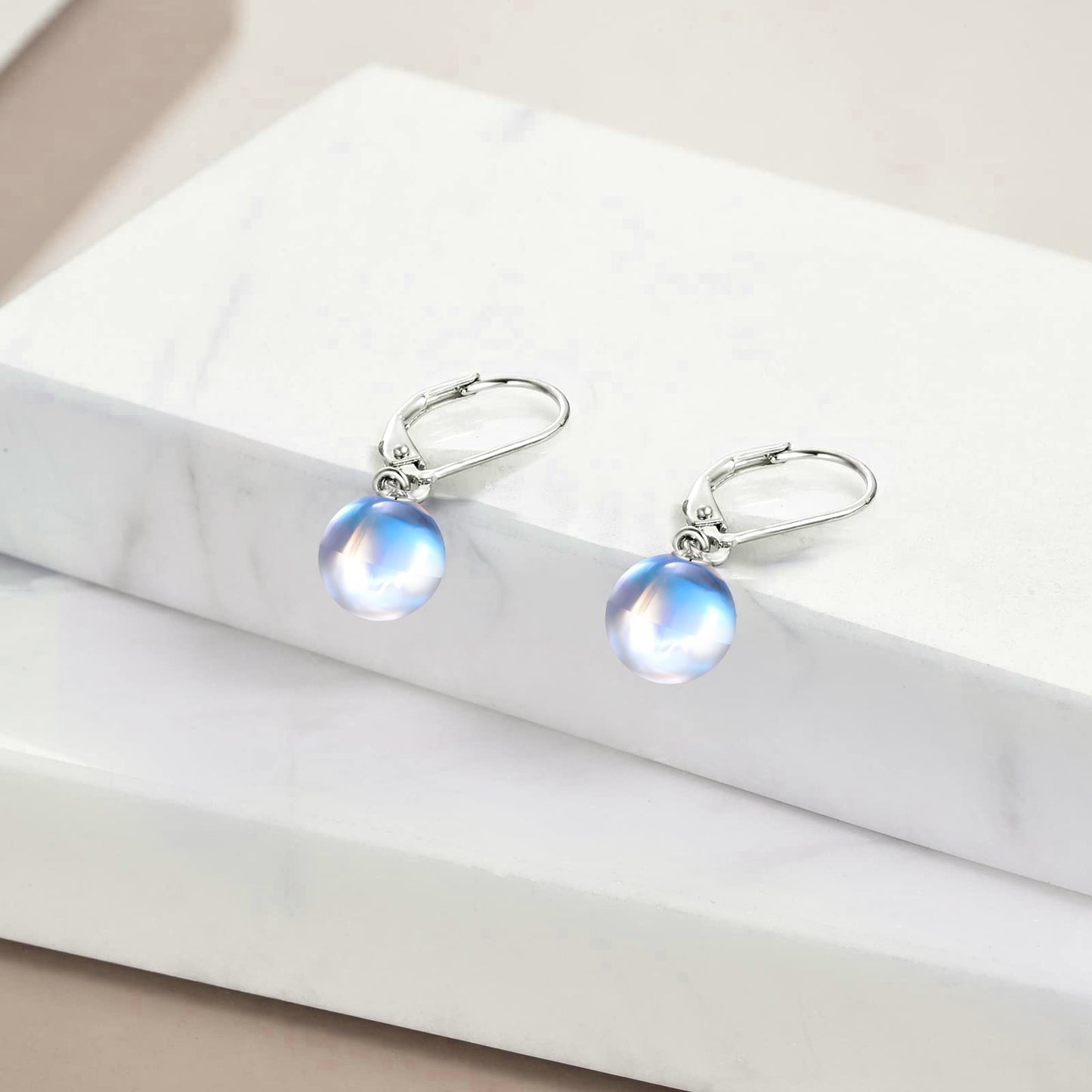 925 Sterling Silver Moonstone Drop Earrings – Leverback Design