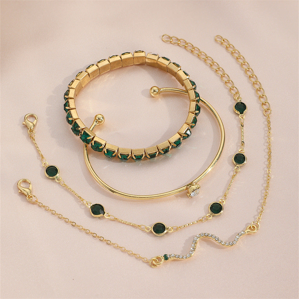 4-Piece Green Gold Bracelet Set – Elegant Stretch Design