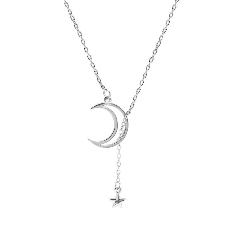 925 Sterling Silver Moon & Star Necklace – Minimalist Tassel Design