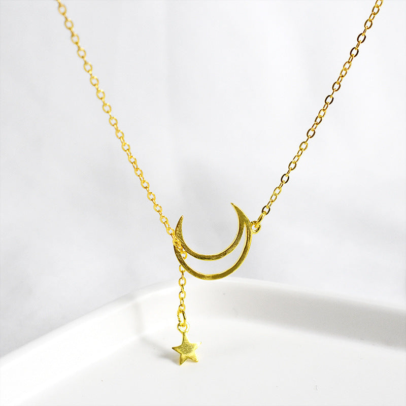 925 Sterling Silver Moon & Star Necklace – Minimalist Tassel Design