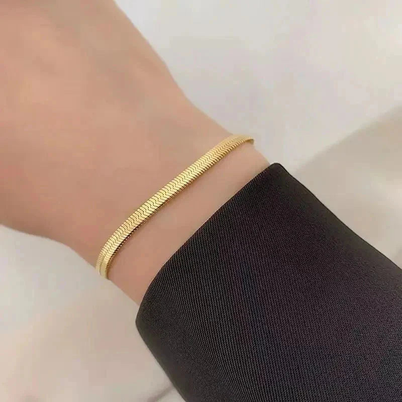 Stainless Steel Snake Chain Necklace – Minimalist Flat Design